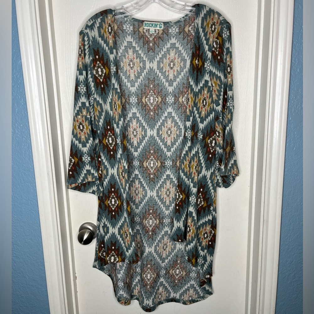 Rockin C Women's Aztec Print Kimono Duster